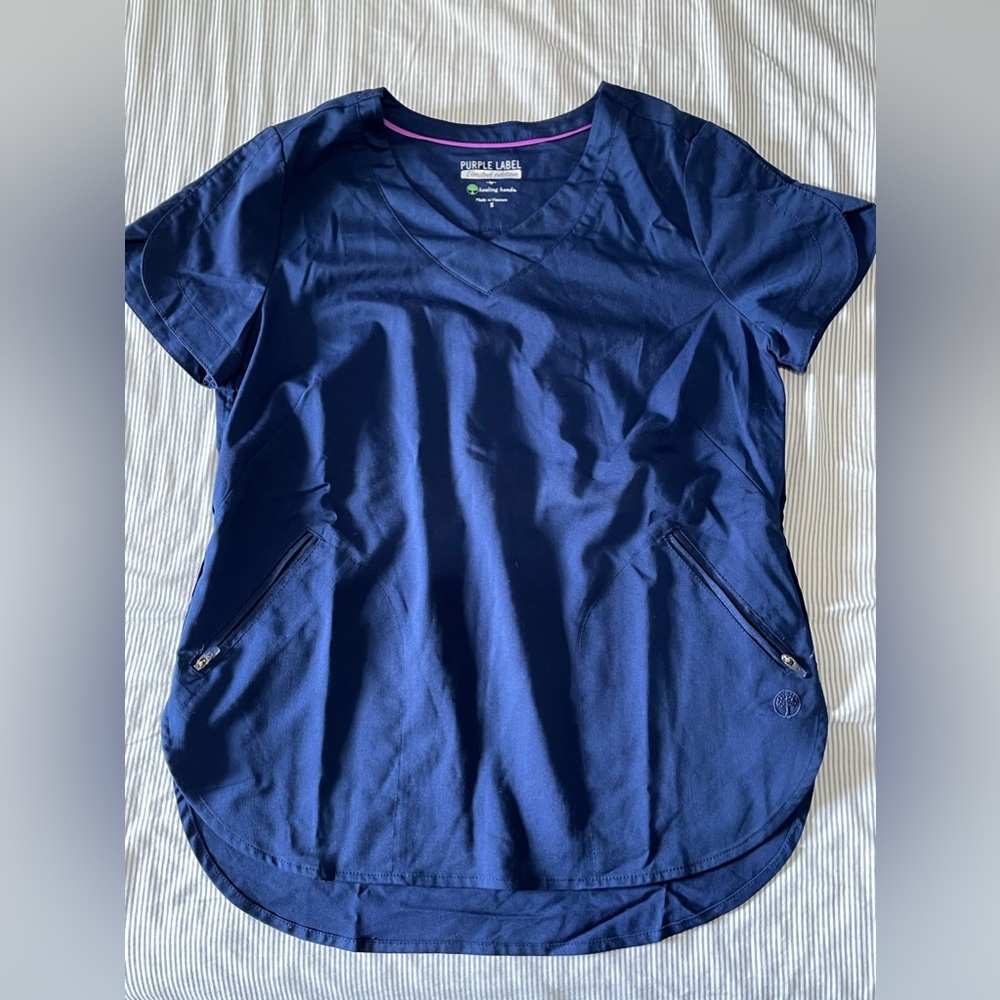healing hands Navy Blue V-Neck Scrub Top